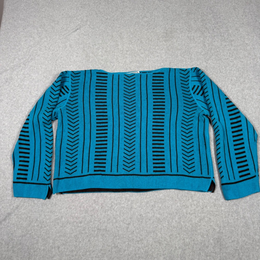 Vintage 80s Carlisle Silk Cashmere Blend Cropped Sweater XL Turquoise Chevron